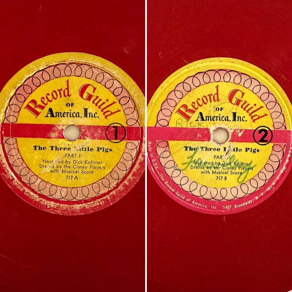 Vintage Three Little Pigs Red Record Guild America Childrens 6.5 Inch Record - Picture 3 of 9